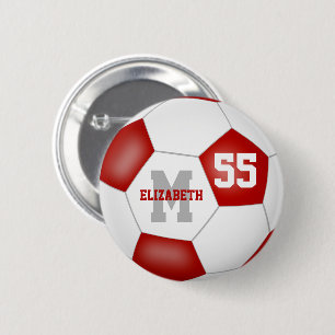 rode witte meisjes voetbal gepersonaliseerd ronde button 5,7 cm