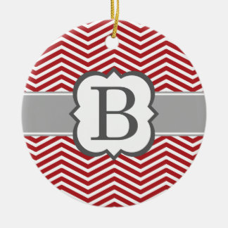 Rode witte monogram letter B Chevron Keramisch Ornament