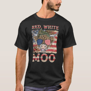 Rode Witte Moo Schattige Amerikaanse Koeboer 4 jul T-shirt