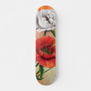 Rode witte papaver-skateboardbloemen skateboard