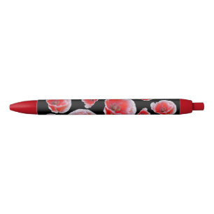 Rode witte papavers Patroonpen Blauwe Inkt Pen
