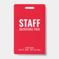 Rode Witte Personeel Backstage Pas ID