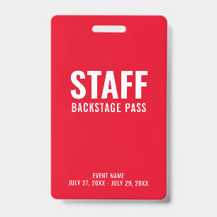 Rode Witte Personeel Backstage Pas ID Badge