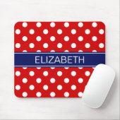 Rode witte pokadots #2 Navy Name Monogram Muismat (Met muis)