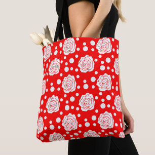 Rode witte polka stippen bloemenillustratieontwerp draagtas