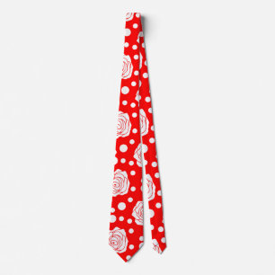 Rode witte polka stippen bloemenillustratieontwerp stropdas