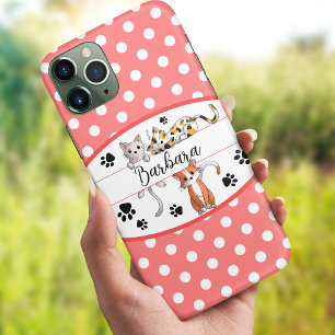 Rode & witte polkadot, schattige kittens op maat iPhone 13 hoesje