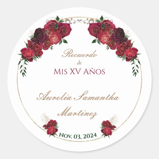 Rode, witte, Quinceañera Stickers (Voorkant)