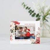 Rode & Witte Roos Kerst Foto Feestdagenkaart (Staand voorkant)