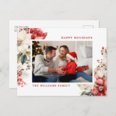 Rode & Witte Roos Kerst Foto Feestdagenkaart (Voorkant / Achterkant)