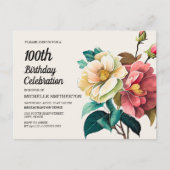 Rode witte rozen 100e verjaardag uitnodiging briefkaart (Voorkant)