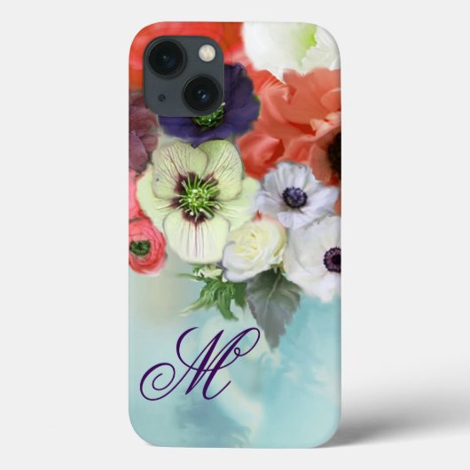 RODE WITTE ROZEN, BLAUWE ANEMONEBLOEMEN MONOGRAM Case-Mate iPhone CASE (Achterkant)
