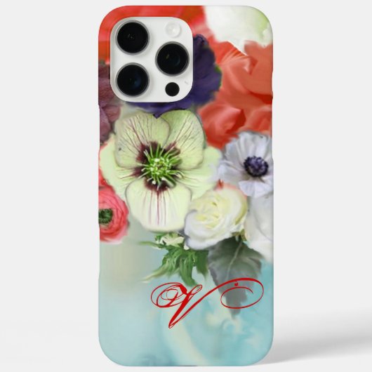RODE WITTE ROZEN EN ANEMONEBLOEMEN MONOGRAM Case-Mate iPhone CASE (Achterkant)