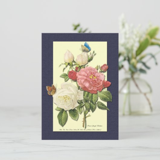 Rode witte rozen en vlinder aangepaste uitnodiging (Staand voorkant)