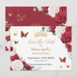 Rode Witte Rozen Floral Goud Quinceañera Sweet 16 Save The Date