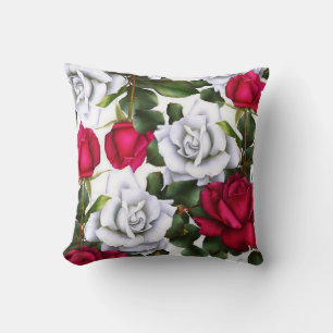 Rode & Witte Rozen Shabby Chic Landelijk Modern Gl Kussen