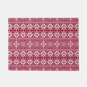 Rode & Witte Sneeuwvlok & Bloemige Fair Isle Kerst Deurmat