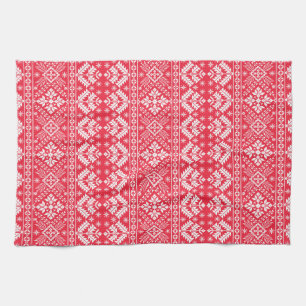 Rode & Witte Sneeuwvlok & Bloemrijke Fair Isle Ker Theedoek