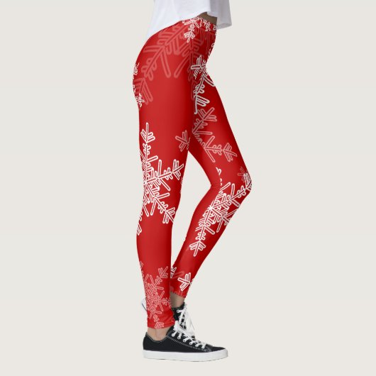 Rode Witte Sneeuwvlokken Minimalistische Kerst Leggings (Rechts)