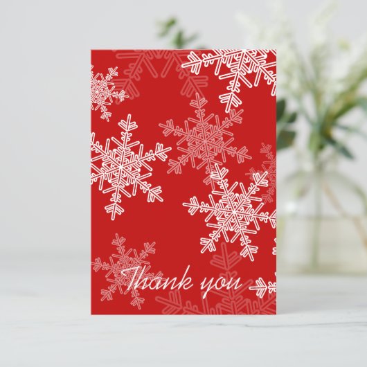 Rode Witte Sneeuwvlokken Minimalistische Kerstbrui Bedankkaart (Staand voorkant)