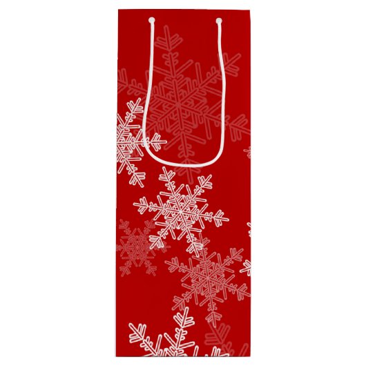 Rode Witte Sneeuwvlokken Minimalistische Kerstmis Wijn Cadeautas (Voorkant)