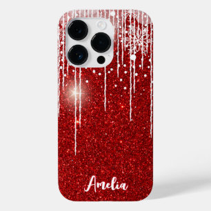 Rode Witte Snowy Druppelende Sneeuwvlok Custom Nam Case-Mate iPhone 14 Pro Hoesje