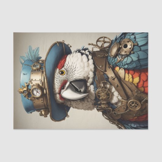  rode & witte steampunk papegaai tissuepapier (Voorkant)