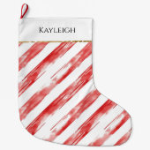Rode witte strepen Christmas Gold Glitter Grote Kerstsok (Voorkant)