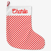Rode & witte strepen gepersonaliseerd grote kerstsok (Voorkant)