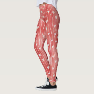 Rode Witte Strepen Harten Leggings