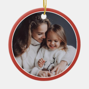 Rode & Witte Strepen Kerstman Custom Photo Xmas Keramisch Ornament