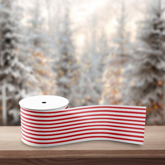 Rode Witte Strepen Retro Minimalistische Kerstmis Grosgrain Lint