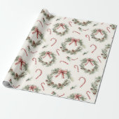 Rode Witte Suikerstok Kerstkransen Cadeaupapier (Uitgerold)