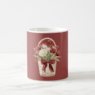 Rode Witte Tulpen Bloemen Mand Koffiemok