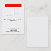 Rode witte, verticale, moderne platte monogram visitekaartje (Voorkant / Achterkant)