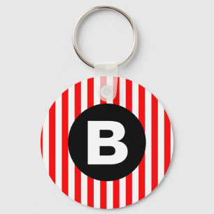 Rode Witte Verticale Strepen Zwarte Monogram Sleutelhanger
