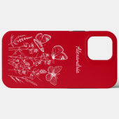 Rode & witte vlinders in Wildflower Monogram Case-Mate iPhone Case (Achterkant (horizontaal))
