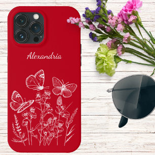 Rode & witte vlinders in Wildflower Monogram iPhone 13 Pro Max Hoesje