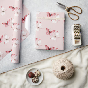 Rode Witte Vlinders Verjaardag Cadeaupapier