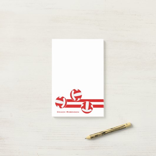 Rode witte volleyballen aangepaste coach naam post-it® notes (Op bureau)