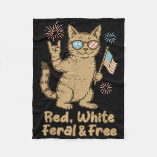 Rode Witte Wilde En Vrije Kat Grappige Vierde Juli Fleece Deken