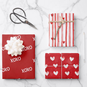 Rode Witte XOXO Harten Strepen Inpakpapier Vel