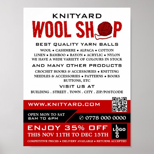 Rode wol Winkel, Knitting Store, Garnenwinkel Poster (Voorkant)