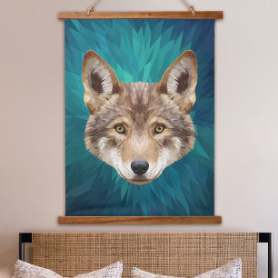 Rode Wolf Low-Poly Moderne Abstracte Kunst Dier Hangend Wandkleed