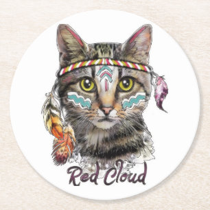 Rode wolk schattige kat ronde kartonnen onderzetter