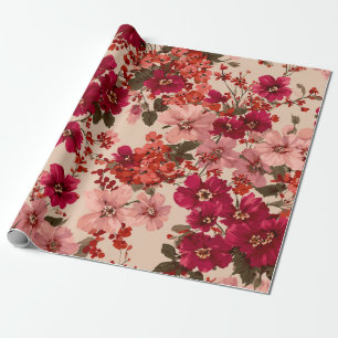 Rode Zachte Roze Ditsy Bloem Pastel Boho 70s Vinta Cadeaupapier