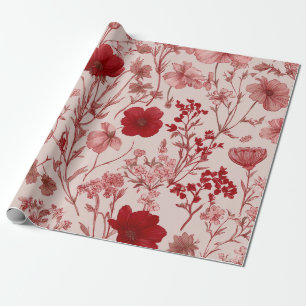 Rode Zachte Roze Ditsy Bloem Pastel Boho 70s Vinta Cadeaupapier