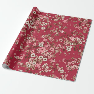 Rode Zachte Roze Ditsy Bloem Pastel Boho 70s Vinta Cadeaupapier