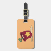 Rode zandemmer met ster en schep bagagelabel (Voorkant verticaal)