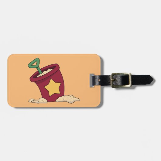 Rode zandemmer met ster en schop bagagelabel (Voorkant horizontaal)